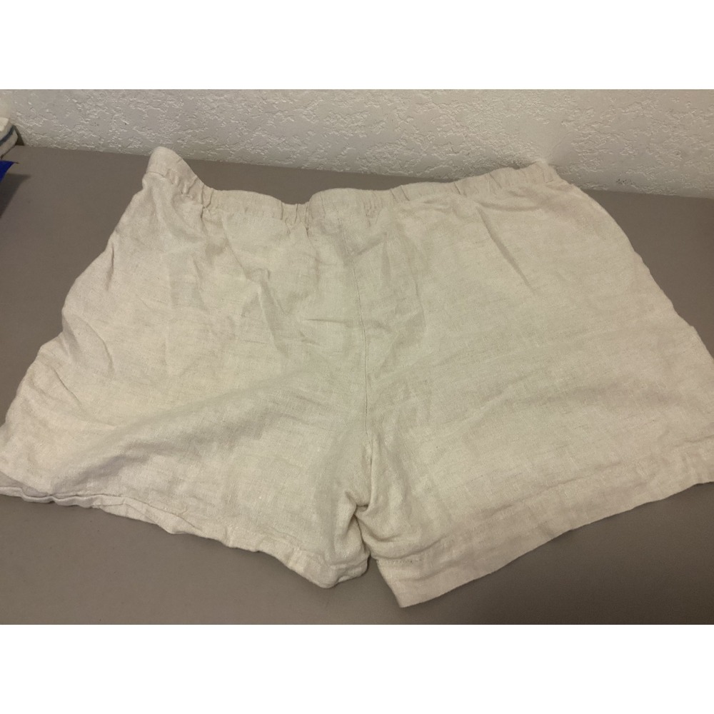 Talbots Linen Shorts Womens XL Beige Elastic Drawstring Waist Tassel Pocket - Picture 3 of 11
